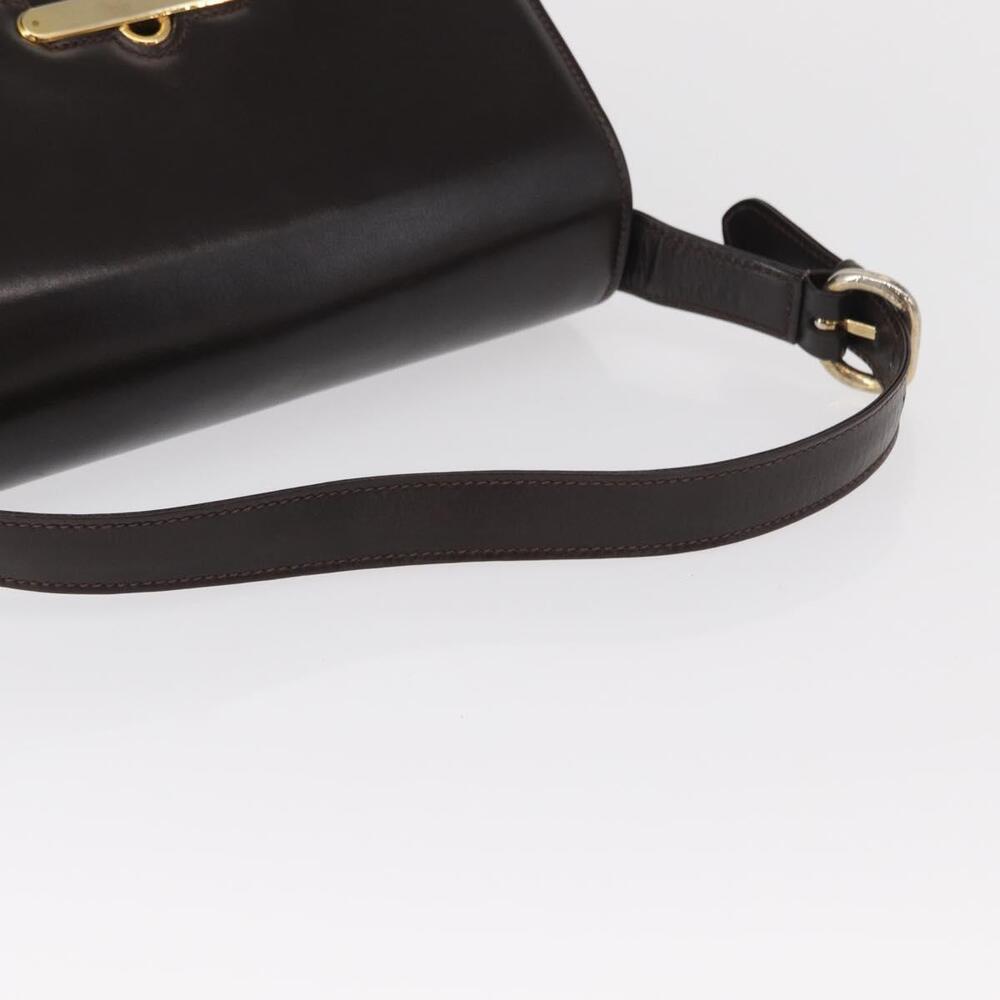 GUCCI Hand Bag Leather Dark Brown Gold Auth 161217 - Picture 7 of 16